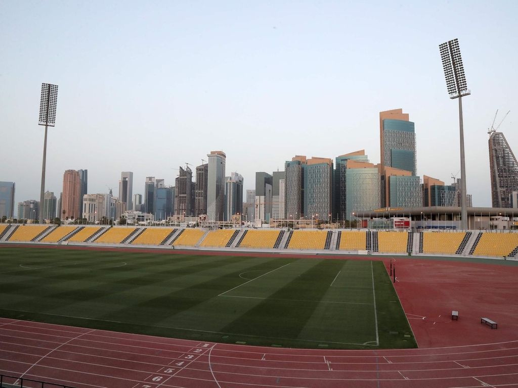 This picture taken on March 16, 2020 shows a view of the empty football pitch in Qatar Sports Club in the capital Doha. The six member states of the Gulf Cooperation Council -- Bahrain, Kuwait, Oman, Qatar, Saudi Arabia and United Arab Emirates -- have taken unprecedented measures to combat the COVID-19 coronavirus disease pandemic, including halting flights, closing borders, restricting travel and shutting all entertainment facilities. - QATAR OUT / AFP / - / QATAR OUT