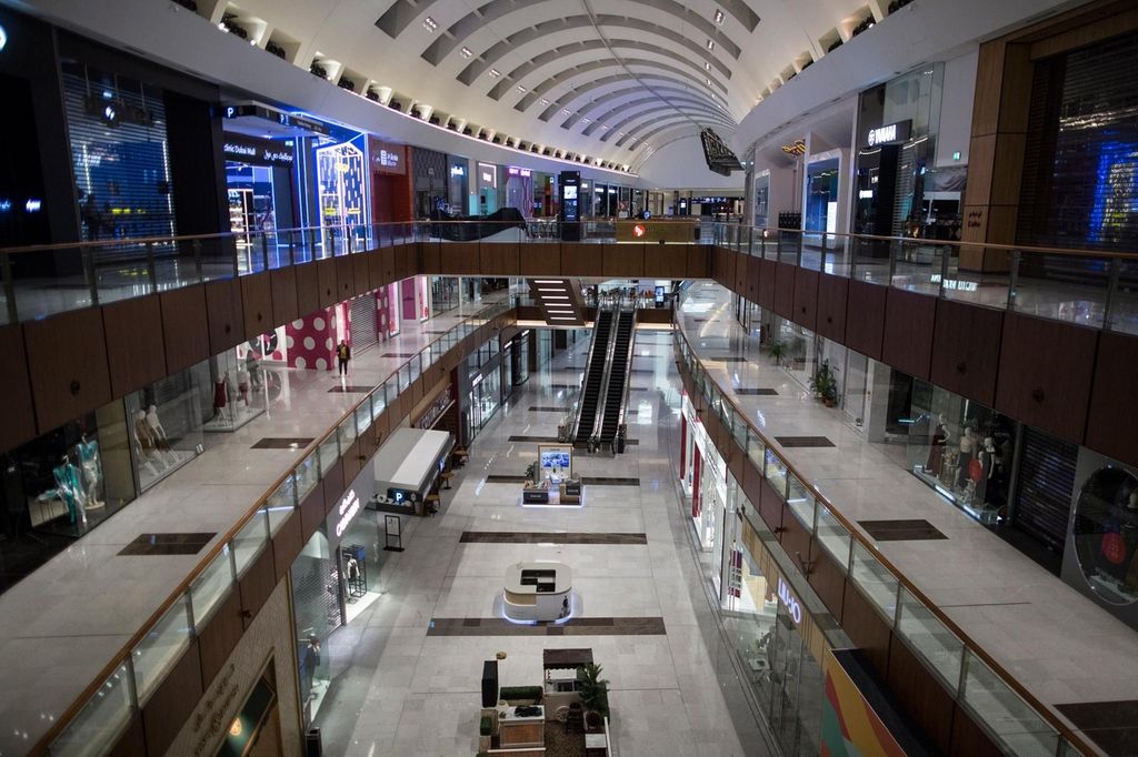 A view of the Dubai Mall. Shopping malls have reopened in the emirate but vulnerable groups like children and elderly are not allowed into the premises. EPA