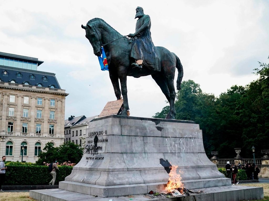 The King Leopold II of Belgium statue is pictured during an anti-racism protest, in Brussels, on June 7, 2020 AFP
