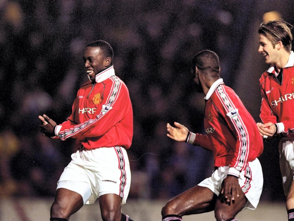 10 Mar 1999: Dwight Yorke celebrates scoring against Chelsea in the FA Cup quarter-final replay at Stamford Bridge in London on March 10, 1999. Allsport
