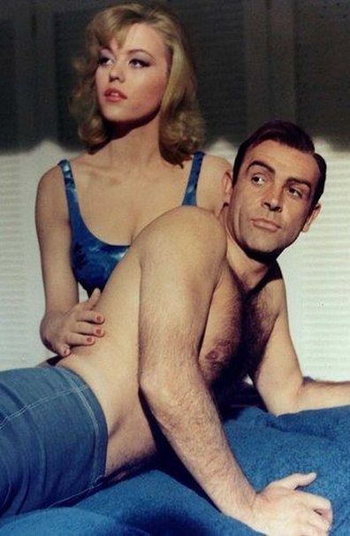 Margaret Nolan and Sean Connery in the 1964 movie Goldfinger.