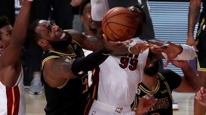 LeBron James attacks the basket during Game 5 of the NBA Finals