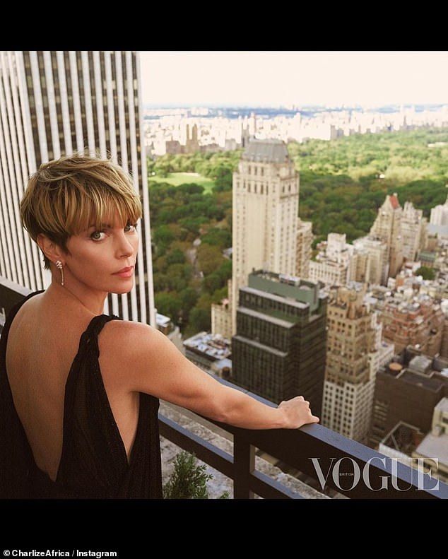 Boss: The 45-year-old Oscar winner shared an adorable picture of her elementary school in Benoni, Gauteng, in addition to a stunning clip from a Vogue shoot overlooking Central Park in New York
