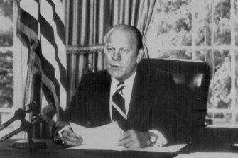 Gerald Ford became president after Nixon resigned in 1974.