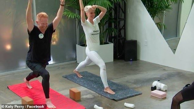Fun and Games: The couple, with thousands at home watching them, participated in a yoga session that featured more laughter and jokes than actual yoga moves