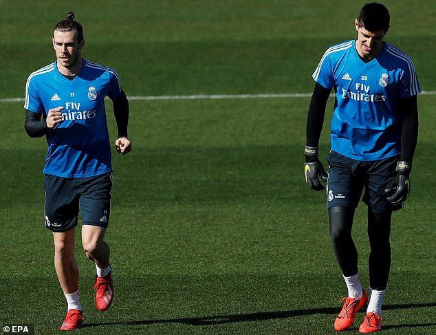 Courtois (right) spent seven years at Chelsea before joining Bale (left) at Real Madrid
