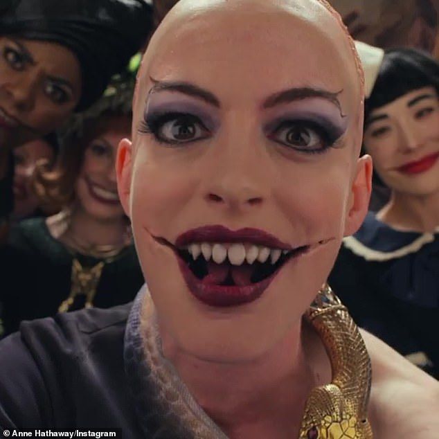 Scary! Anne Hathaway, 37, has released new behind-the-scenes footage of her upcoming fantasy comedy The Witches, which shows off her character's fiendish grin
