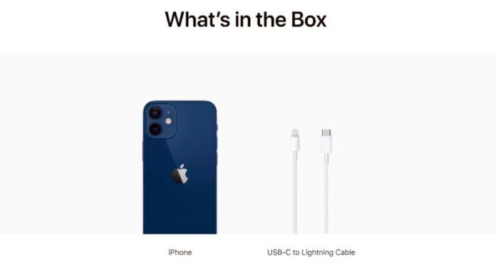The iPhone 12 box does not contain a charger or earphone