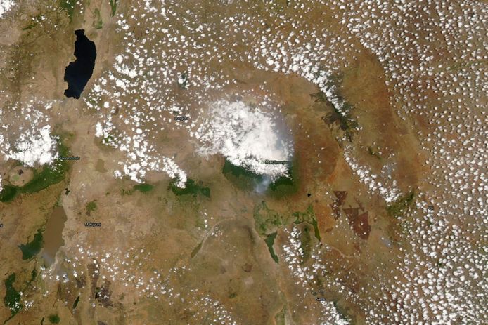 This satellite photo was taken last Monday and shows a plume of smoke over Africa's highest mountain.