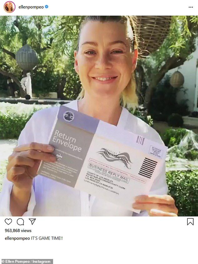 Playtime: Earlier in the day, she shared a video with Instagram with her signed postal ballot for the 2020 election. She shook the sealed ballot back and forth and wrote the video