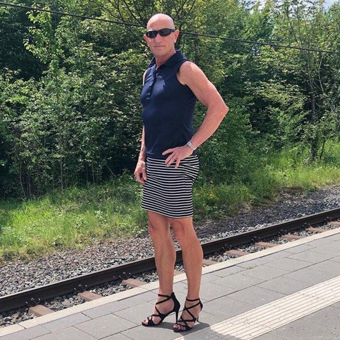 Mark commutes to work in his gendered outfits every day