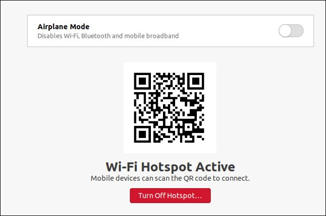 A Wi-Fi hotspot dialog in Ubuntu 20.10.