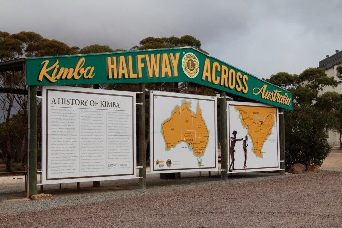 A sign that Kimba is halfway across Australia.