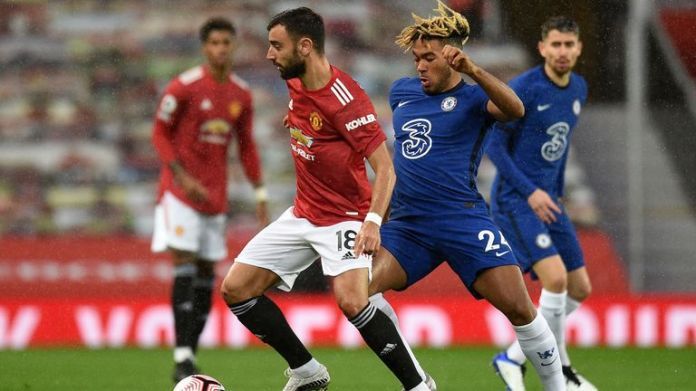 Bruno Fernandes and Reece James on duty at Old Trafford