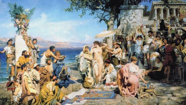 Phryne in Poseidonia in Eleusis. (1889) By Henryk Siemiradzki.