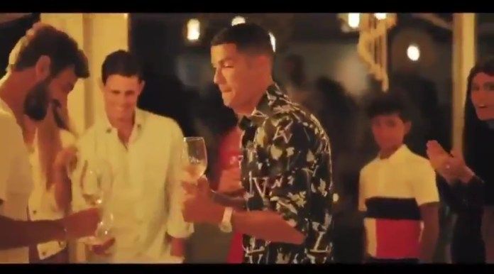 Ronaldo danced and sipped from a wine glass during the evening