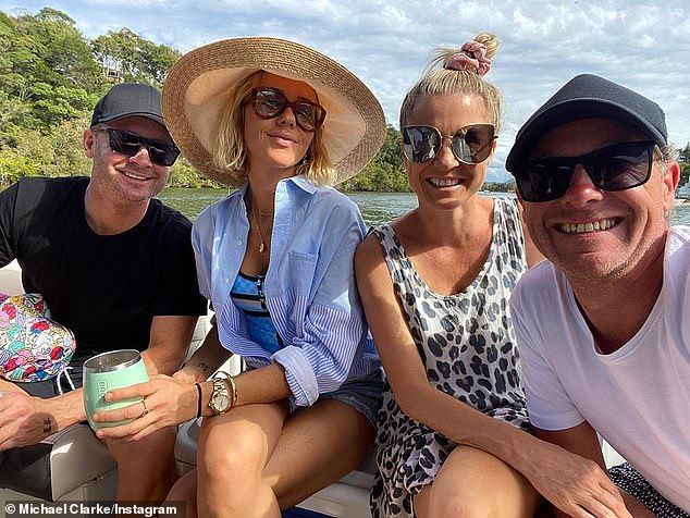 Loved: They were romantically linked just days after Michael and Kyly announced their split in February. Pip and Michael confirmed their relationship in July when they were seen on a romantic vacation in Noosa. Pictured on the right is the couple with their friends on the left