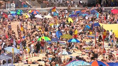 Thousands of people on Coogee Beach in Sydney today.
