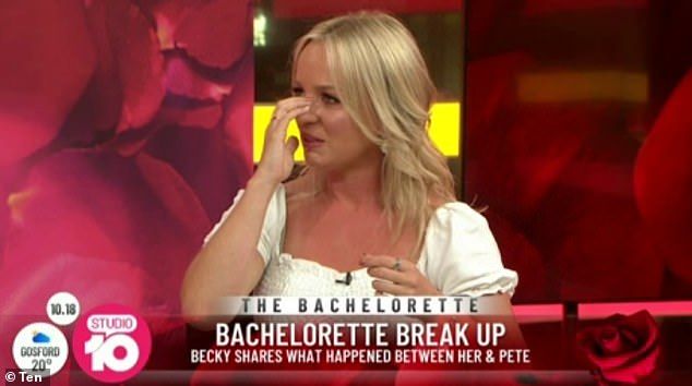 Emotional: When asked how she felt after being fired by cafe owner Pete, 35, Becky gave a bold and honest answer. “I'm so happy that I went on the show and gave it my all. I made a decision based on what I knew then and I don't regret it, ”she said