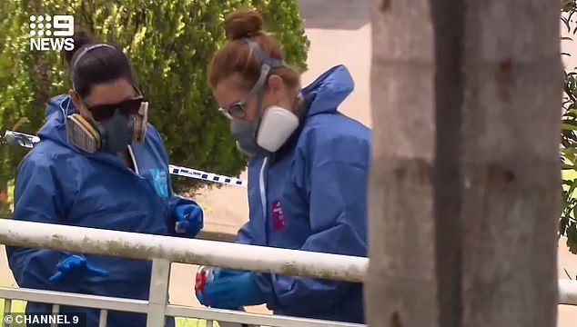 Pictured: Forensic Police combed the scene of the shooting in Southwest Sydney in search of evidence