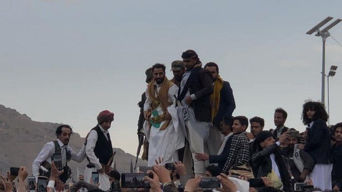In the video, a Yemeni wedding scares the Houthis and the militia, ending the ceremony