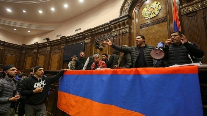 Demonstrators destroy Soros Foundation office in central Yerevan