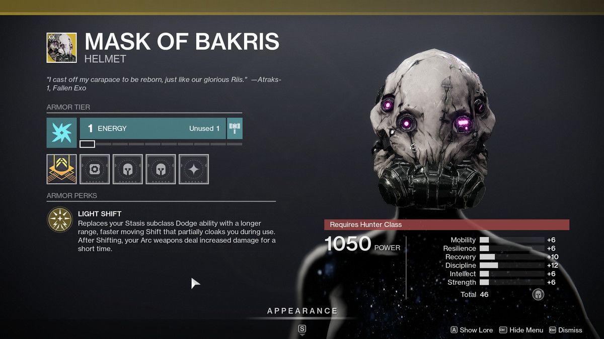 Mask of Bakris Exotic Armor Destiny 2