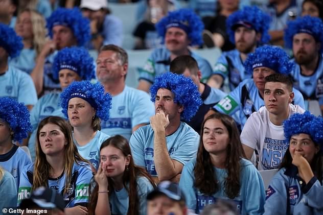 Blues fans watch the game from the stands during the second game of the 2020 State of Origin series
