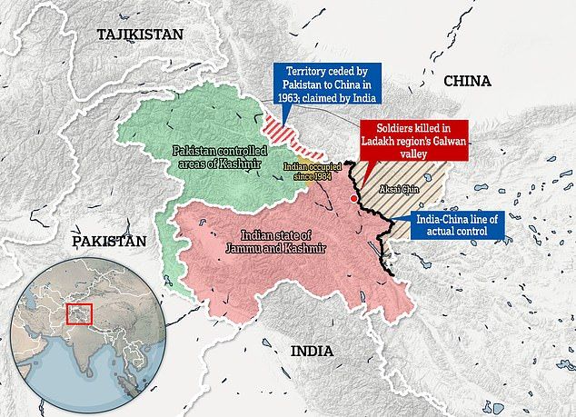 The disputed border area between India and China, where at least 20 soldiers were killed in a high-altitude brawl earlier this year