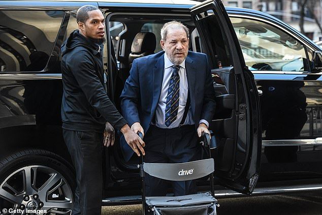 Weinstein suffers from various health conditions that could put him at risk for a severe case of the coronavirus, including diabetes, heart problems and high blood pressure. He is seen entering New York court with a walker on February 14