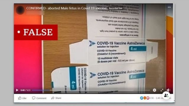 An image from a misleading video clip alleging the use of aborted fetal tissue for the Corona vaccine