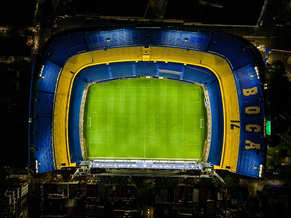 La Bombonera Stadium is lit up in memory of Maradona