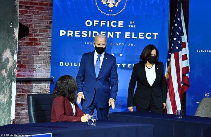 Walk with caution: Biden entered the Queen Theater with his Vice President-elect Kamala Harris