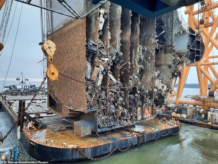 South Korean ship Golden Ray is finally scrapped after months of setbacks, dismantling reveals the many cars stacked inside