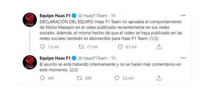 The Haas statement after the video published by the Russian Nikita Mazepin