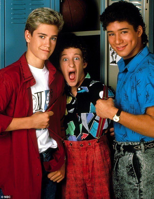 Remember when: He was also part of the 1992 TV movie Saved By The Bell: Hawaiian Style in which he is pictured with Mark-Paul Gosselaar (left) and Mario Lopez (right)