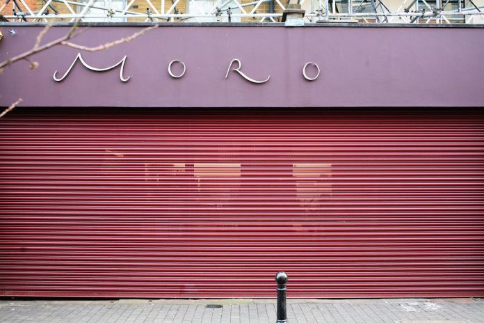 Moro, with its shutters closed, in Exmouth market last week during the coronavirus lockdown in London