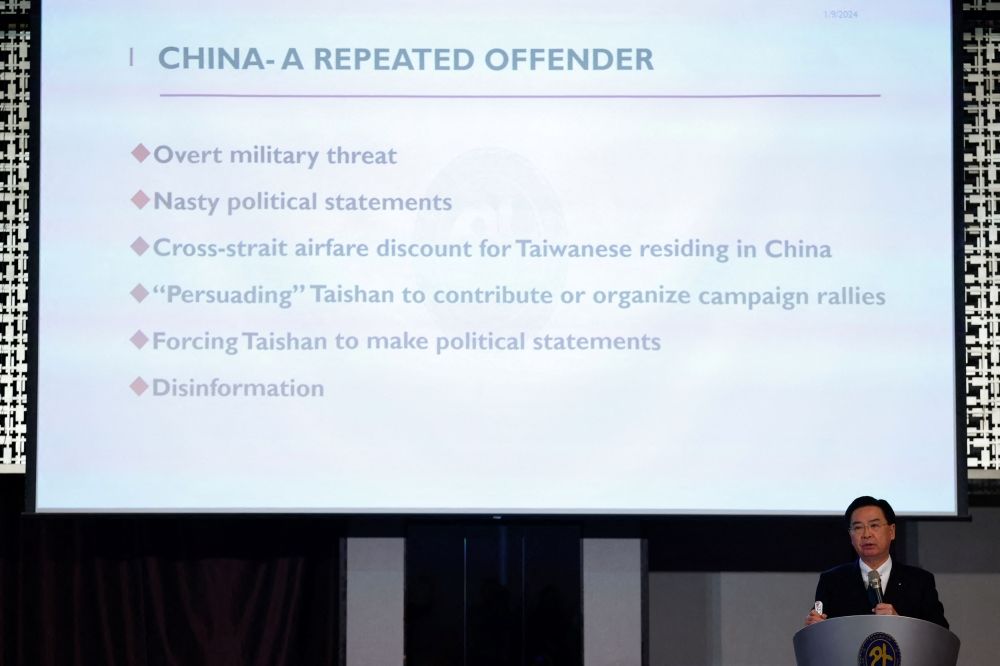 Taiwan Foreign Minister Joseph Wu speaks at a press conference in Taipei January 9, 2024. — Reuters pic