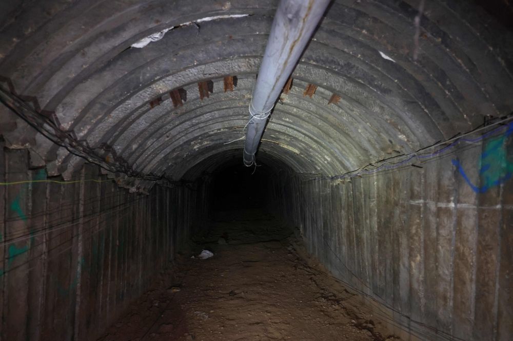 This picture taken during a media tour organised by the Israeli military on December 15, 2023, shows a tunnel that Hamas reportedly used to attack Israel through the Erez border crossing on October 7. — AFP pic
