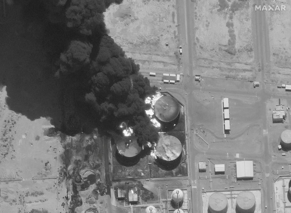 A satellite image shows smoke rising from a burning oil storage area in Port Sudan, Sudan May 6, 2025. — Maxar Technologies handout pic via Reuters