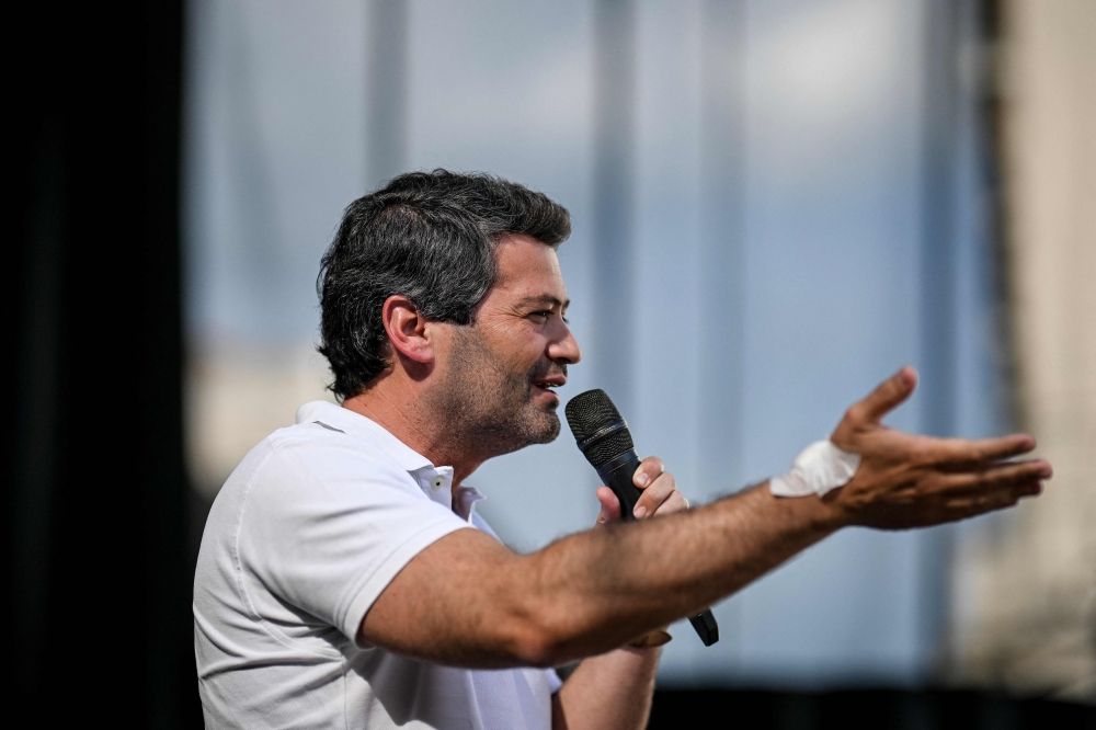 CHEGA far-right party leader Andre Ventura delivers a speech at a rally in Lisbon on May 16. — AFP pic