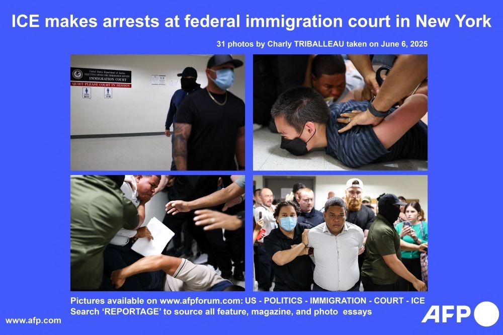 Trump-era ICE raids return: Migrants detained in dramatic LA, New York crackdowns Plainclothes officers with US Immigration and Customs Enforcement (ICE) arrested multiple migrants following court hearings at New York-Federal Plaza Immigration Court inside the Jacob K. Javitz Federal Building in New York City on June 6, 2025. — AFP pic