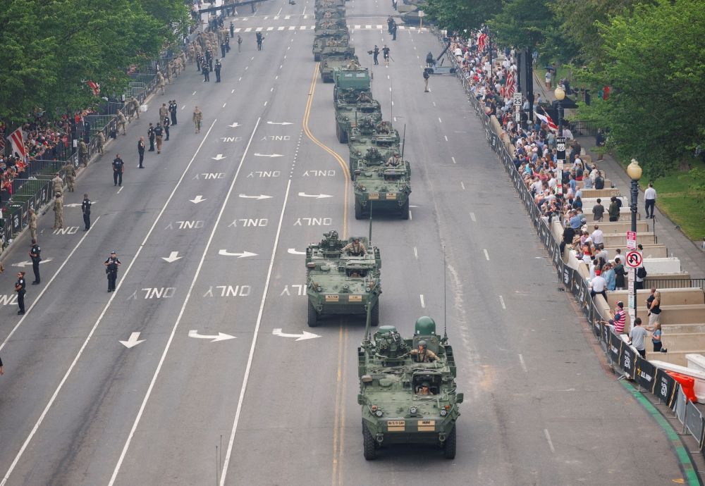 Armoured vehicles take part in a military parade to commemorate the US Army’s 250th Birthday Parade in Washington, D.C. June 14, 2025. — Reuters pic