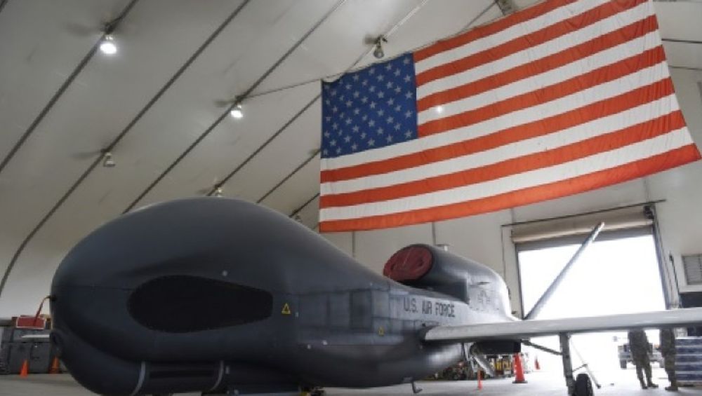 In this image released by the US Air Force, a RQ-4 Global Hawk unmanned surveillance drone sits in a hangar on February 17, 2019, at Al Dhafra Air Base, United Arab Emirates. — US Air Force handout/AFP pic