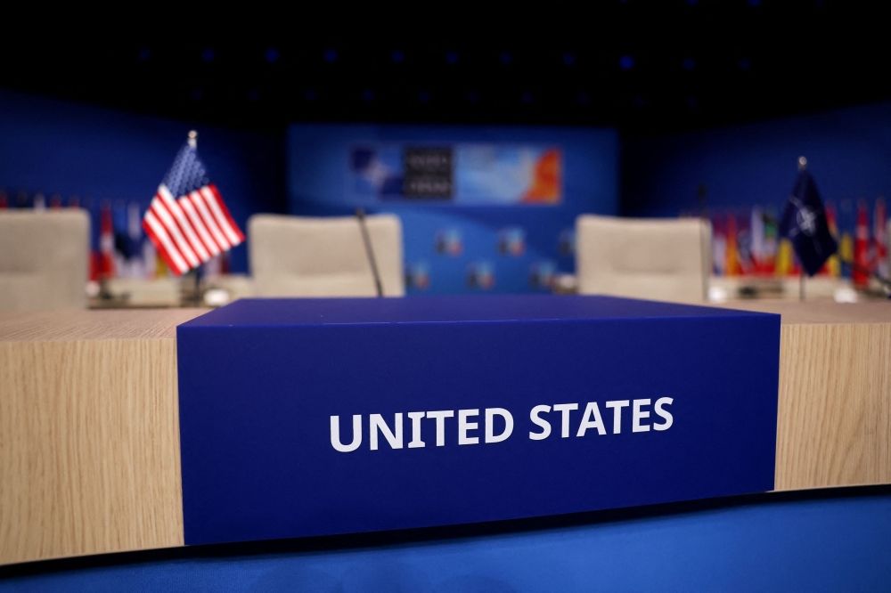 The US label is displayed in front of a seat at the venue of the upcoming Nato summit, in The Hague, Netherlands June 23, 2025. — Reuters pic