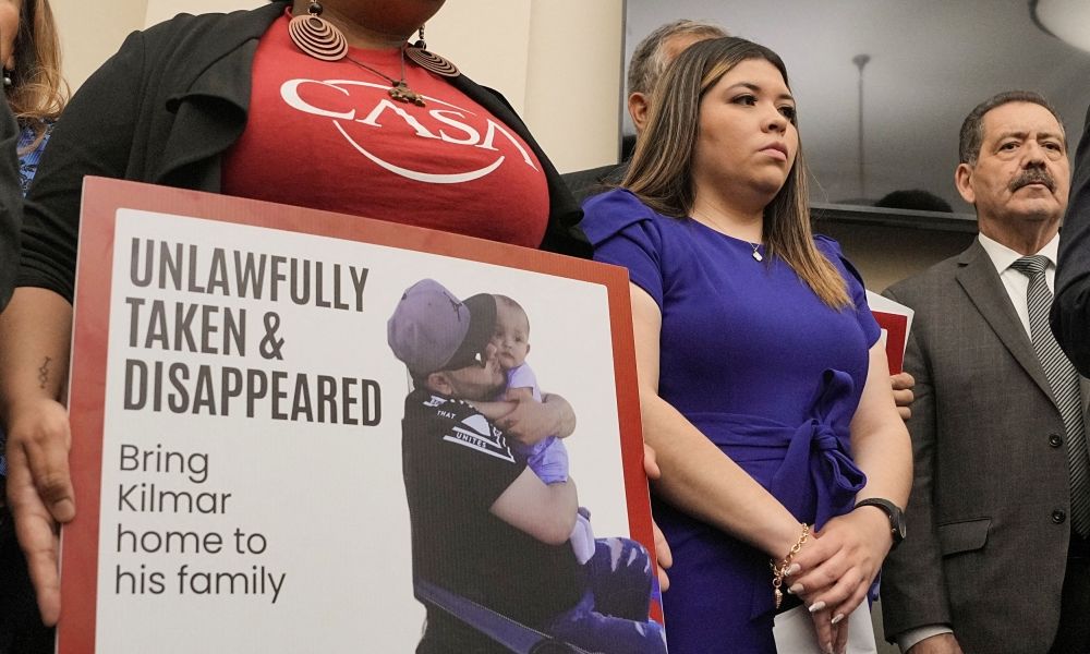 Jennifer Vasquez Sura, wife of Kilmar Abrego, a Salvadoran migrant who lived in the US legally with a work permit and was erroneously deported to El Salvador, looks on during a press conference with other family members, supporters and members of the Congressional Hispanic Caucus, in Washington, D.C. April 9, 2025. — Reuters pic
