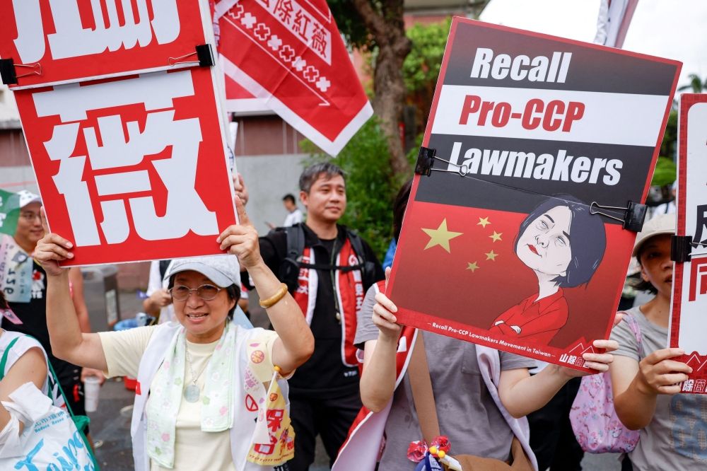 Supporters of the recall movement gather in Taipei July 19, 2025. — Reuters pic Supporters of the recall movement gather in Taipei July 19, 2025. — Reuters pic