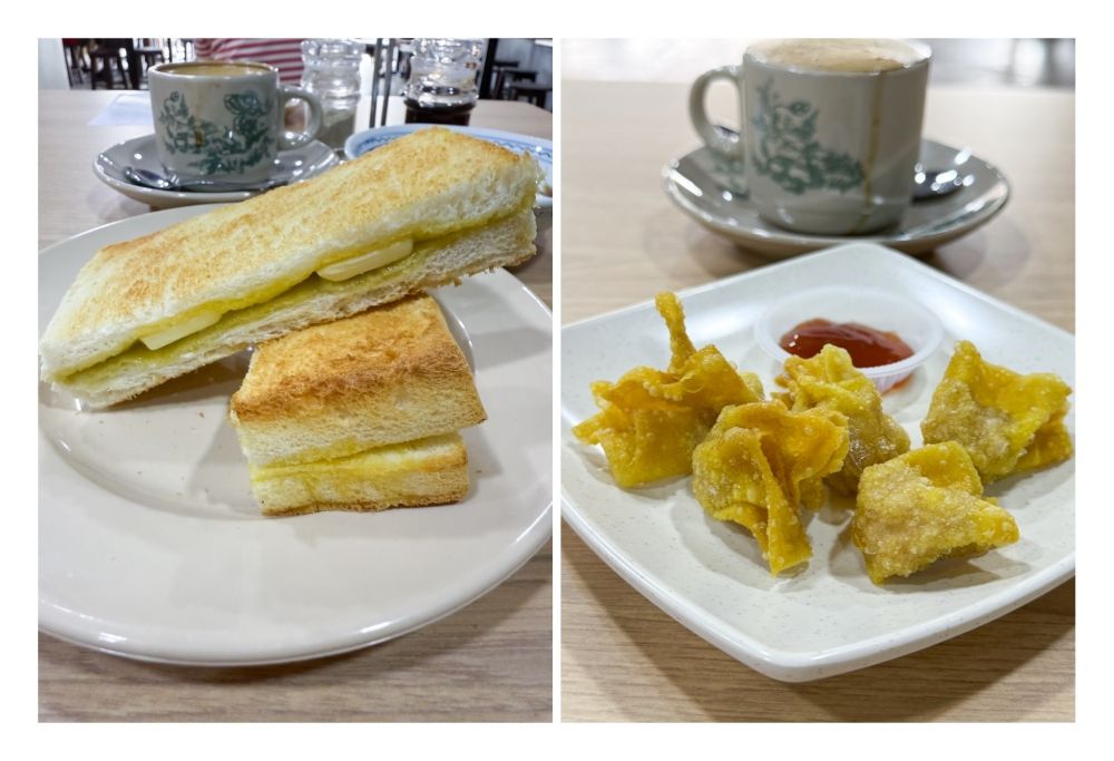 Enjoy the Lurpak Butter Kaya Hainan Toast (left) with creamy half boiled eggs and Homemade Crispy Fried Wontons (right) is a light bite as you wait for your noodles. Enjoy the Lurpak Butter Kaya Hainan Toast (left) with creamy half boiled eggs and Homemade Crispy Fried Wontons (right) is a light bite as you wait for your noodles.
