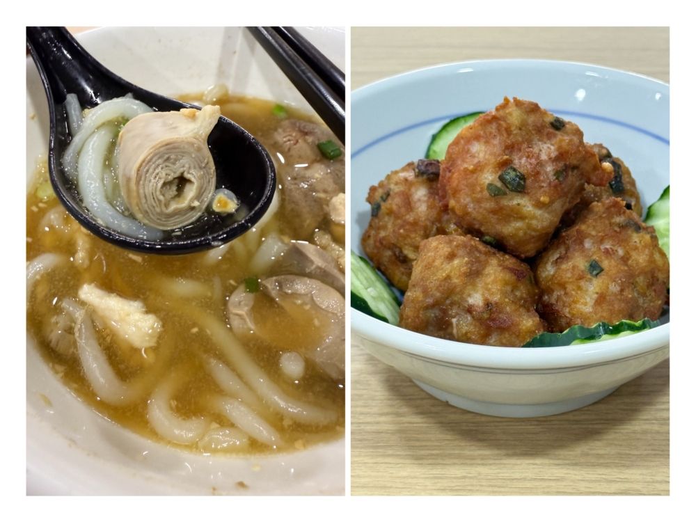 A highlight of the pork noodles is the multi-layered intestine (left) and one can wait and snack on their Signature Fried Pork Balls (right). A highlight of the pork noodles is the multi-layered intestine (left) and one can wait and snack on their Signature Fried Pork Balls (right).