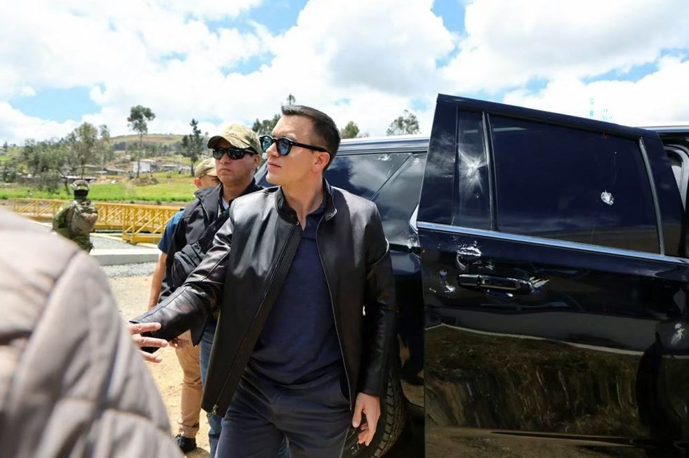 Ecuador detains five after alleged assassination attempt as Noboa’s car hit by gunfire, rocks during fuel protest This handout picture released by the Ecuadorian Presidency shows Ecuador's President Daniel Noboa next to one of the vehicles in the motorcade he was traveling in when it was attacked by gunfire in Caٌar, Ecuador, on October 7, 2025. Daniel Noboa emerged unharmed from an apparent gun attack on his motorcade, a minister said Tuesday, after his convoy was confronted by hundreds of people protesting diesel price hikes. — Ecuadorian Presidency handout pic via Reuters